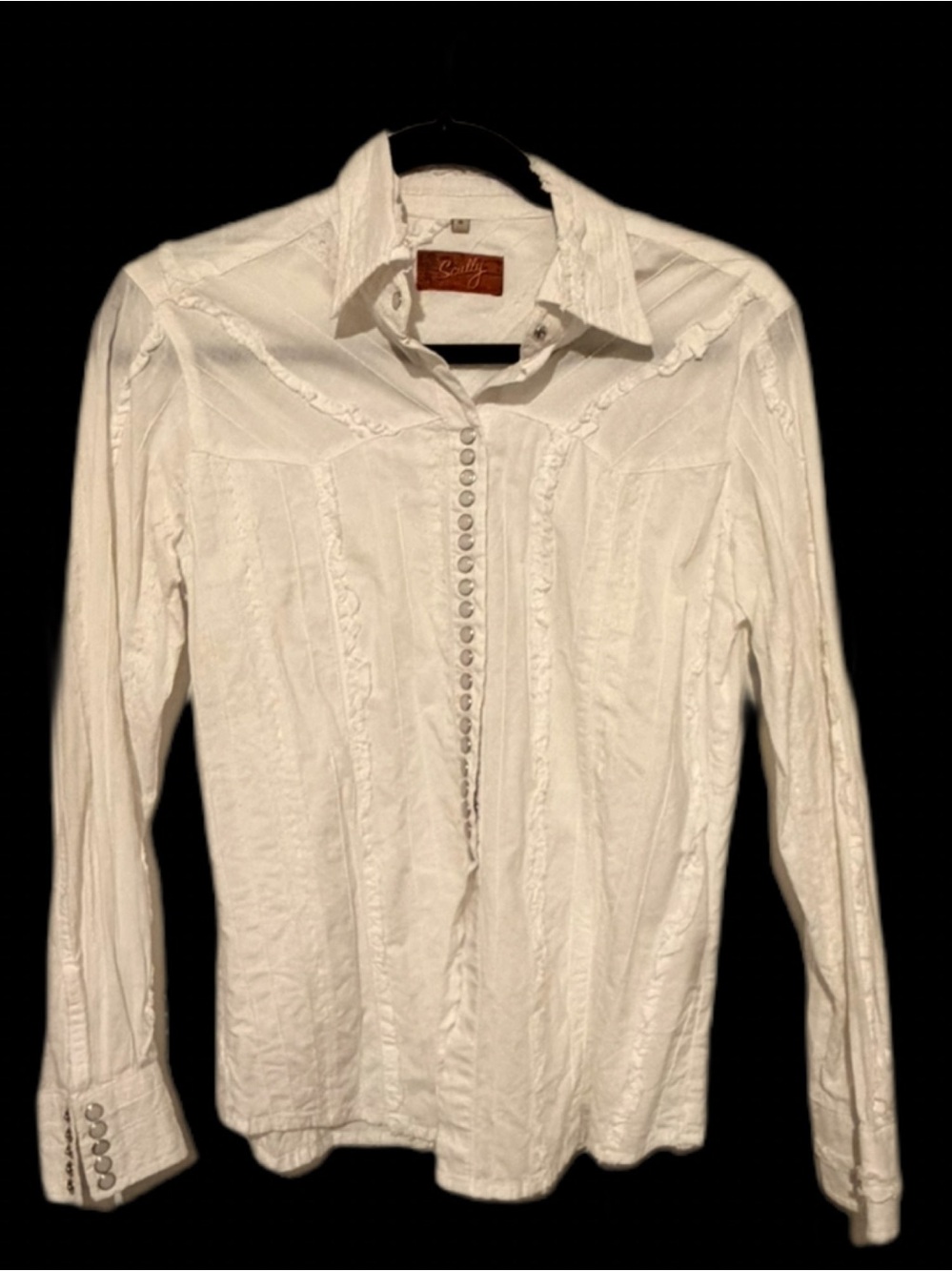 Scully White Quilted Jacket with Brown Leather Logo Patch